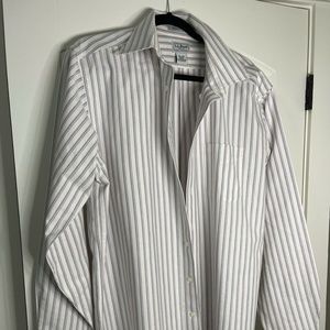 LL Bean Wrinkle Resistant Mens White with blue red stripe Dress Shirt 16.5X36